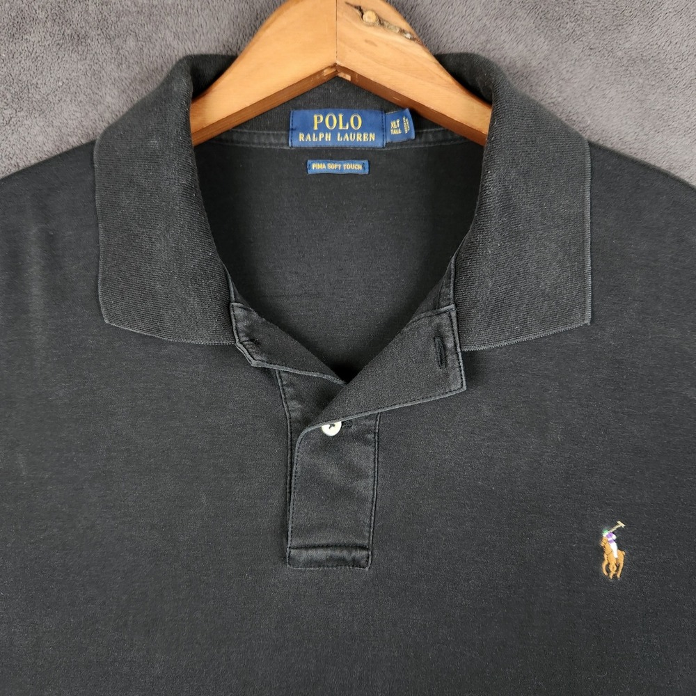Polo Ralph Lauren Polo Shirt Mens XLT Black Pima Soft Short Sleeve Flesh Pony